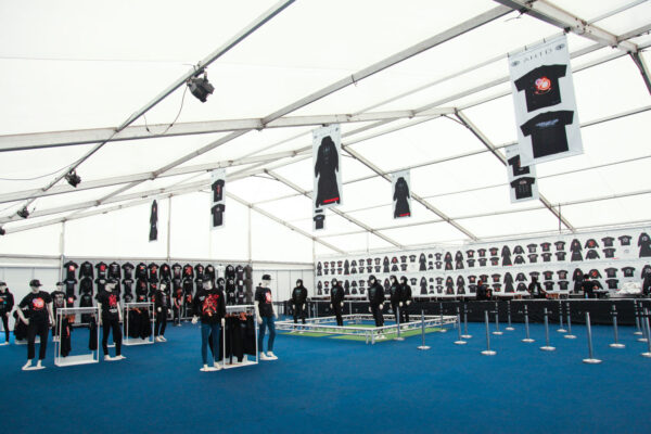 Long shot of the inside of The Weeknd pop-up shop.