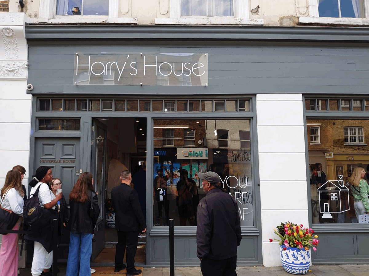 Harry's House external with queue forming outside the front door.